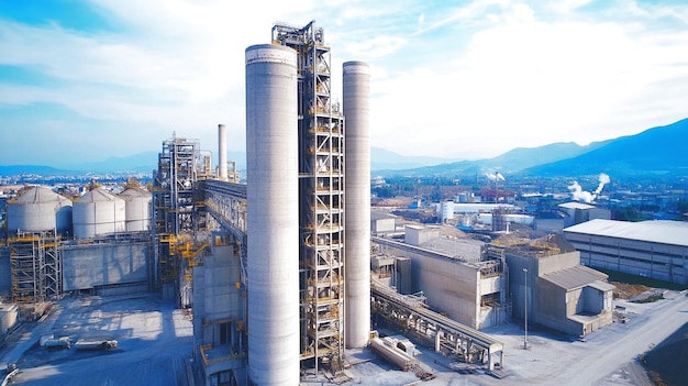 Photo cement factory with high concrete plant structure