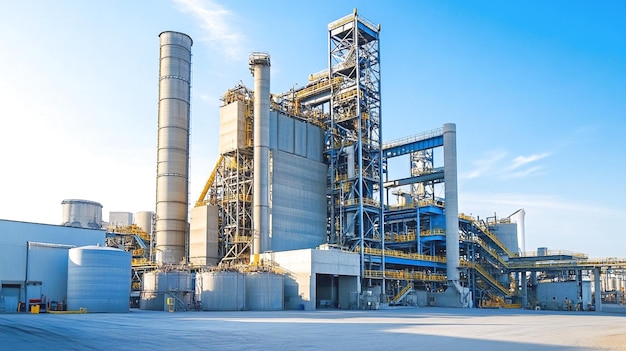 Photo cement factory with high concrete plant structure