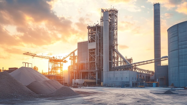 Photo cement factory with high concrete plant structure