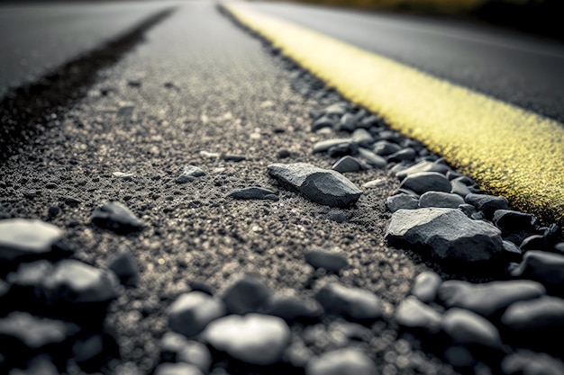 Cement grey asphalt road pavement section on blurred background