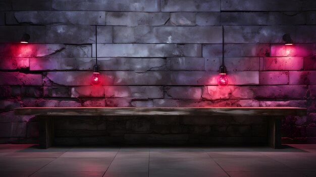 Cement wall with neon light on dark background