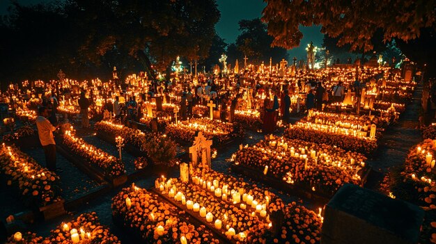 Photo a cemetery full of candles