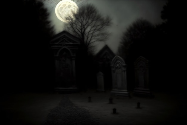 A Cemetery With A Full Moon In The Background