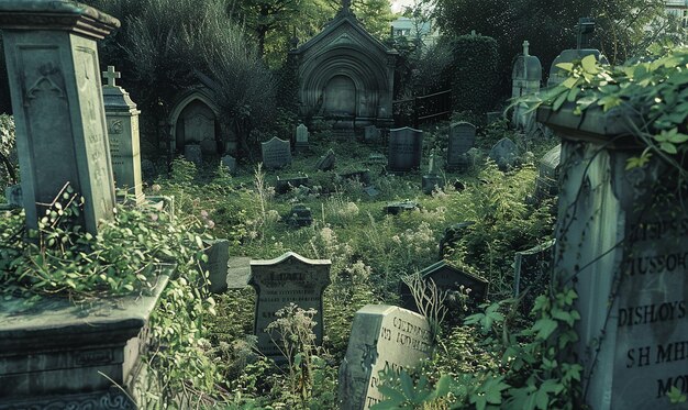 Photo a cemetery with gravestones