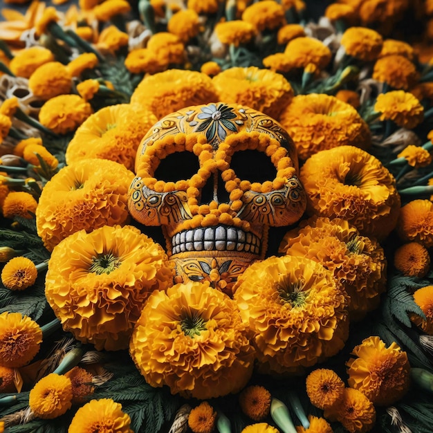 Photo cempasuchil yellow marigold flowers cempazchitl for altars of day of the dead mexico