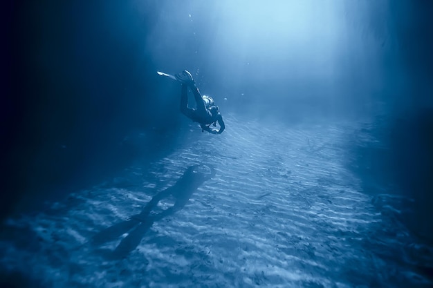 cenote angelita, mexico, cave diving, extreme adventure underwater, landscape under water fog