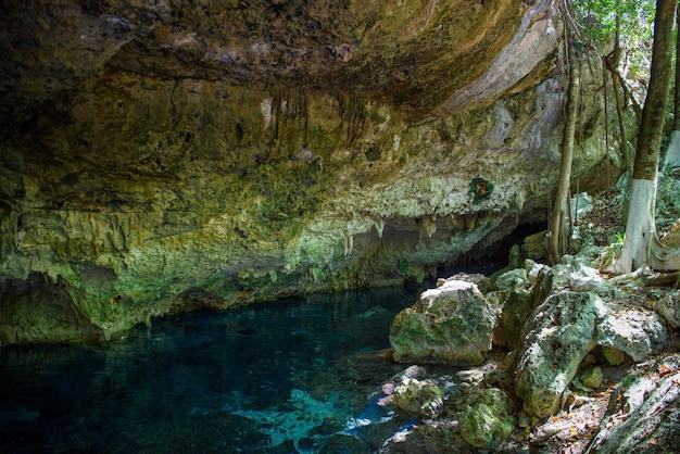 Cenote Dos Ojos with clear blue water