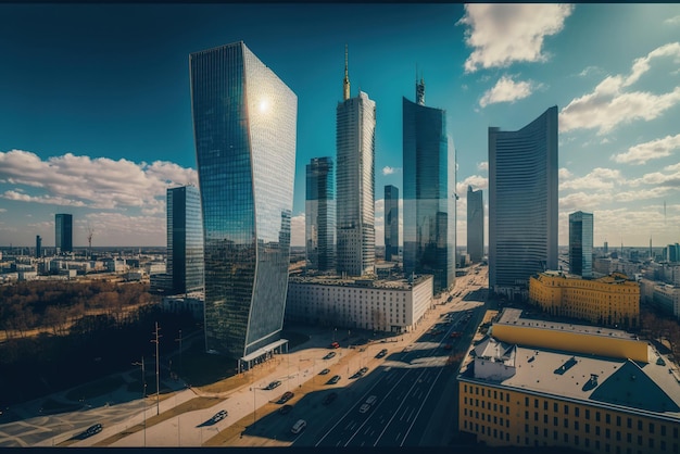 Center of the city with skyscraper