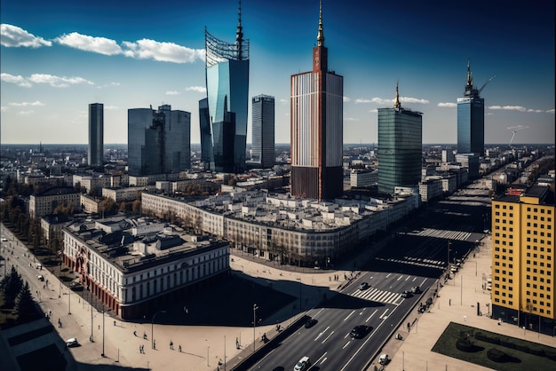 Center of the city with skyscraper