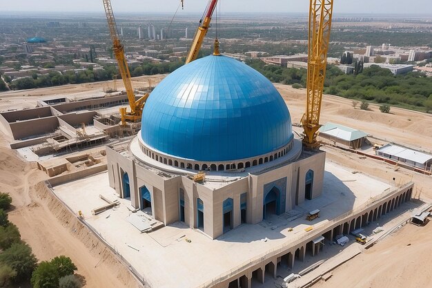 Center of Islamic Civilization in Tashkent Crane Building Blue Dome of New Mosque