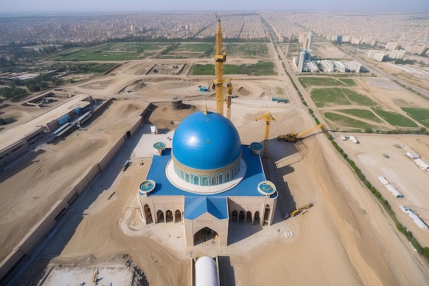 Center of Islamic Civilization in Tashkent Crane Building Blue Dome of New Mosque