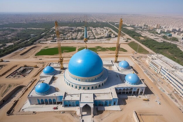 Center of Islamic Civilization in Tashkent Crane Building Blue Dome of New Mosque