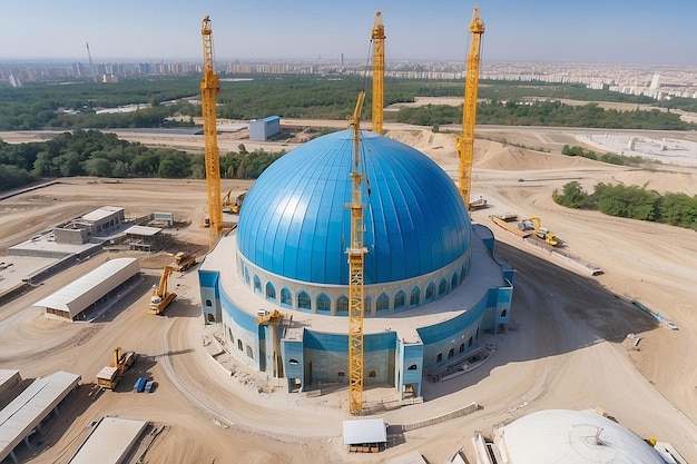 Center of Islamic Civilization in Tashkent Crane Building Blue Dome of New Mosque