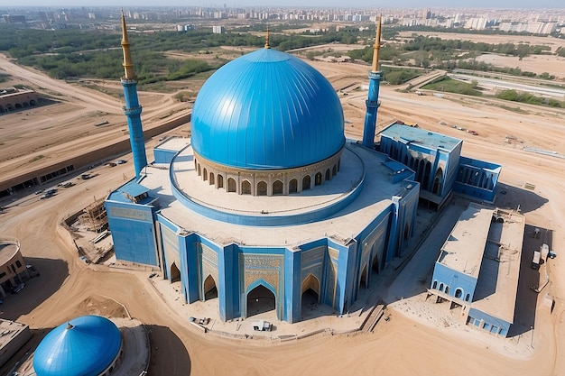 Center of Islamic Civilization in Tashkent Crane Building Blue Dome of New Mosque