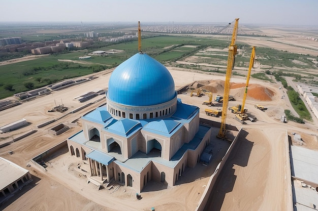 Center of Islamic Civilization in Tashkent Crane Building Blue Dome of New Mosque