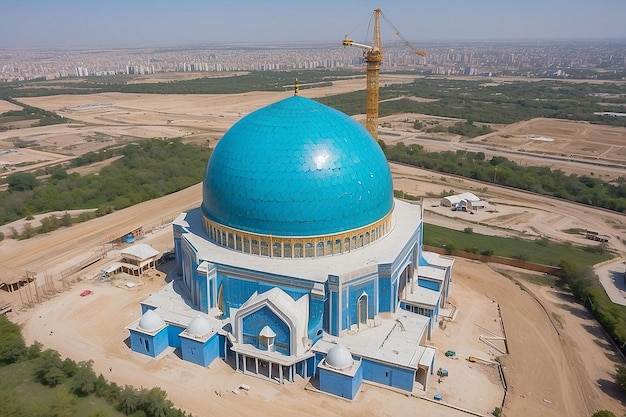 Center of Islamic Civilization in Tashkent Crane Building Blue Dome of New Mosque