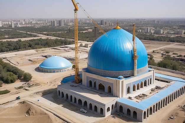 Center of Islamic Civilization in Tashkent Crane Building Blue Dome of New Mosque