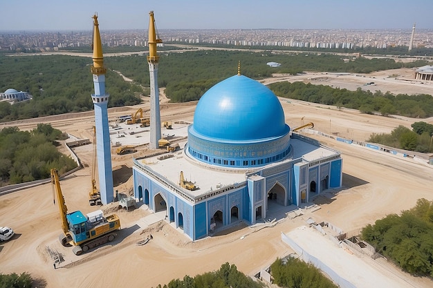 Center of Islamic Civilization in Tashkent Crane Building Blue Dome of New Mosque