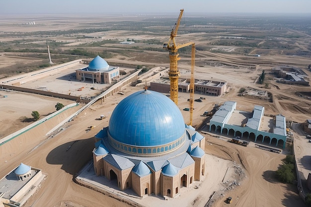 Center of Islamic Civilization in Tashkent Crane Building Blue Dome of New Mosque