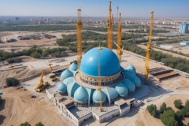 Center of Islamic Civilization in Tashkent Crane Building Blue Dome of New Mosque