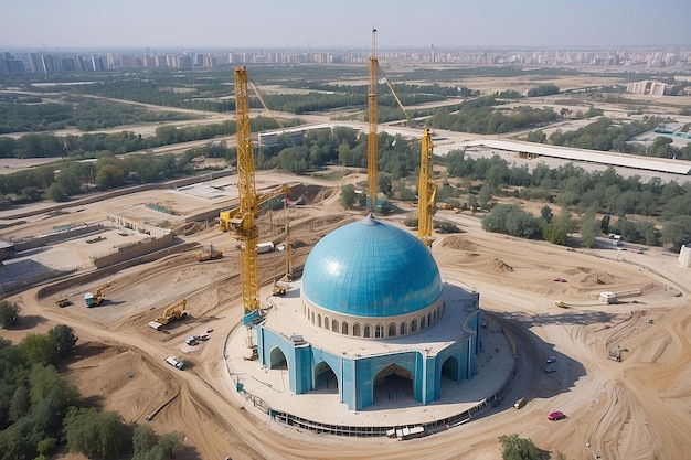 Center of Islamic Civilization in Tashkent Crane Building Blue Dome of New Mosque