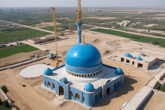 Center of Islamic Civilization in Tashkent Crane Building Blue Dome of New Mosque