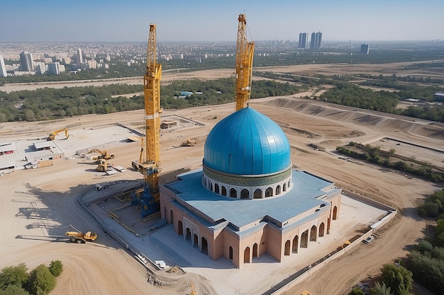 Center of Islamic Civilization in Tashkent Crane Building Blue Dome of New Mosque