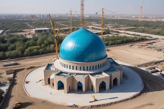 Center of Islamic Civilization in Tashkent Crane Building Blue Dome of New Mosque