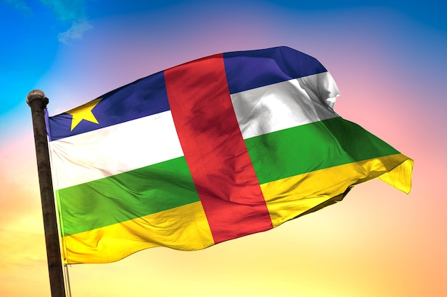 central_african country flag, 3d flag, and color background.