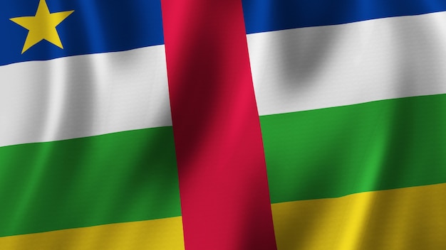 Central African Republic Flag Waving Closeup 3D Rendering With High Quality Image with Fabric Texture