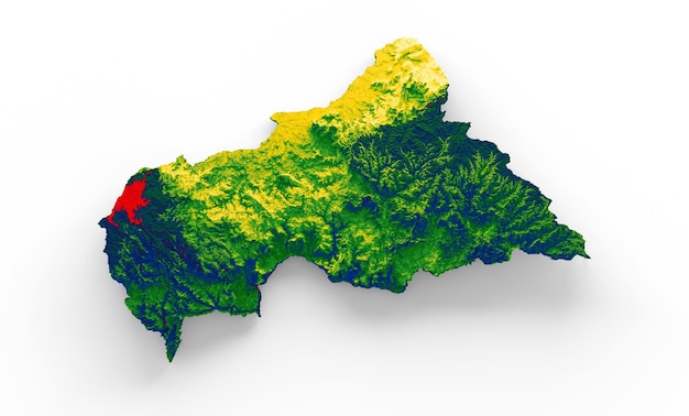 Central African Republic map with the flag Colors Red and yellow Shaded relief map 3d illustration