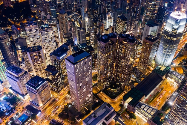 Central, Hong Kong, 11 September 2018:- Top down of Hong Kong business district at night