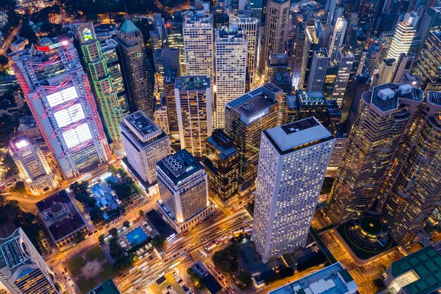 Central, Hong Kong, 11 September 2018:- Top down of Hong Kong business office tower in the evening