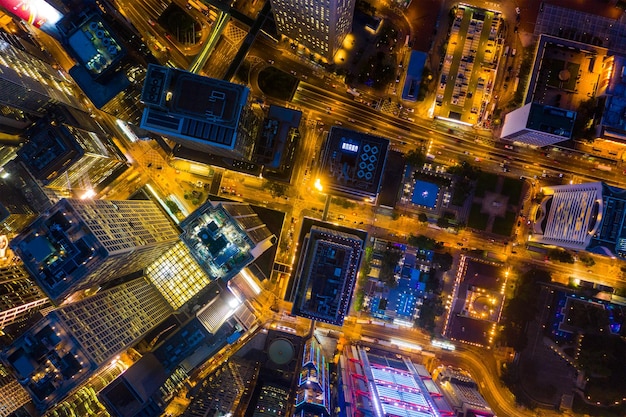 Central, Hong Kong 21 April 2019: Top view of Hong Kong business district at night