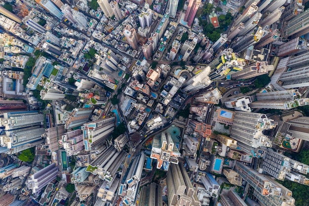 Central, Hong Kong 29 April 2019: Drone fly over Hong Kong city