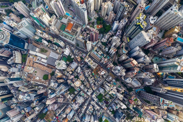 Central, Hong Kong 29 April 2019: Top view of Hong Kong downtown city