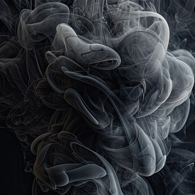 A central mass of white and gray smoke patterns rendered in a digital style