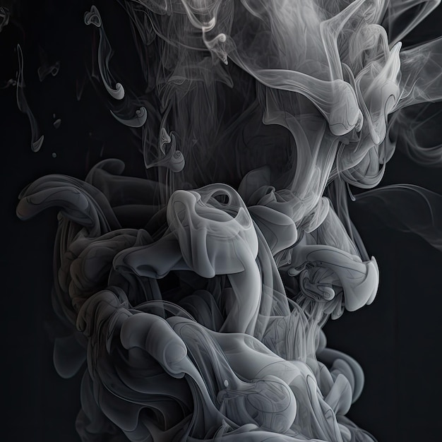 A central mass of white and gray smoke patterns rendered in a digital style