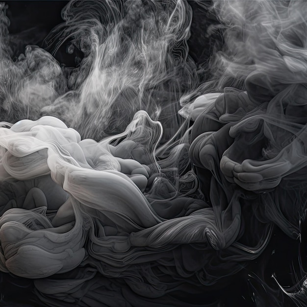 A central mass of white and gray smoke patterns rendered in a digital style