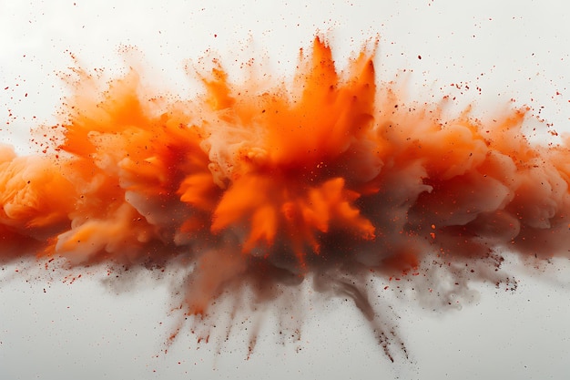 Central Orange Explosion Dynamic Image of Very Small Dust on White Background