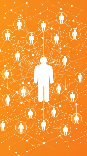 Photo central person with connections in flat design on vibrant orange background