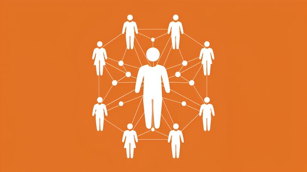 Photo central person with connections in flat design on vibrant orange background