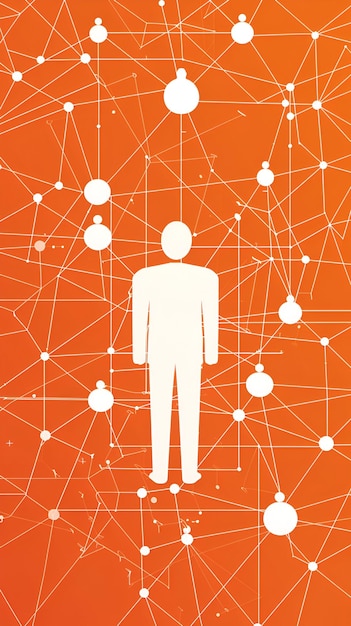 Photo central person with connections in flat design on vibrant orange background