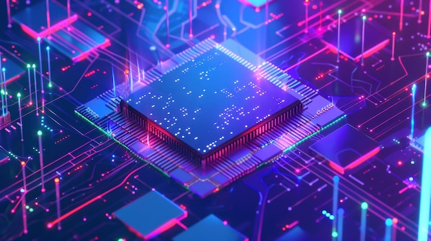 central processor unit CPU chips Microprocessor with blue light Big data processing future Technology concept