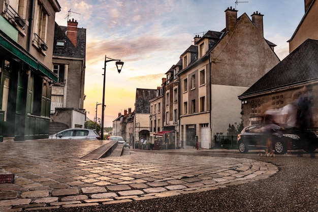 Central street in blois france beautiful city with mist