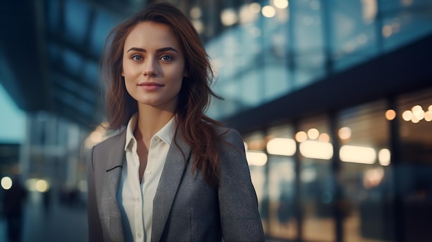 CEO in good spirits standing at his office with his arms folded Lawyer business leader and executive manager grinning maturely and confidently wearing a blue suit Generative Ai