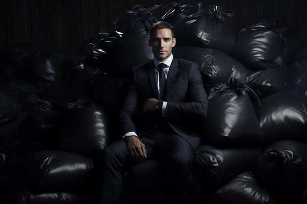 Photo a ceo surrounded by bags of money and shady contra corruption photos296jpg