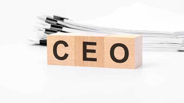 CEO wooden blocks word on white background CEO short for Chief Executive Officer business concepts