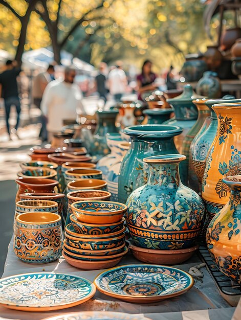 Ceramic Artisans Selling Handcrafted Pottery at a Market in Traditional and Culture Market Photo