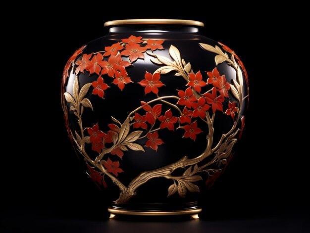 ceramic chinese vase with elegant blossoms on clean background 3d render